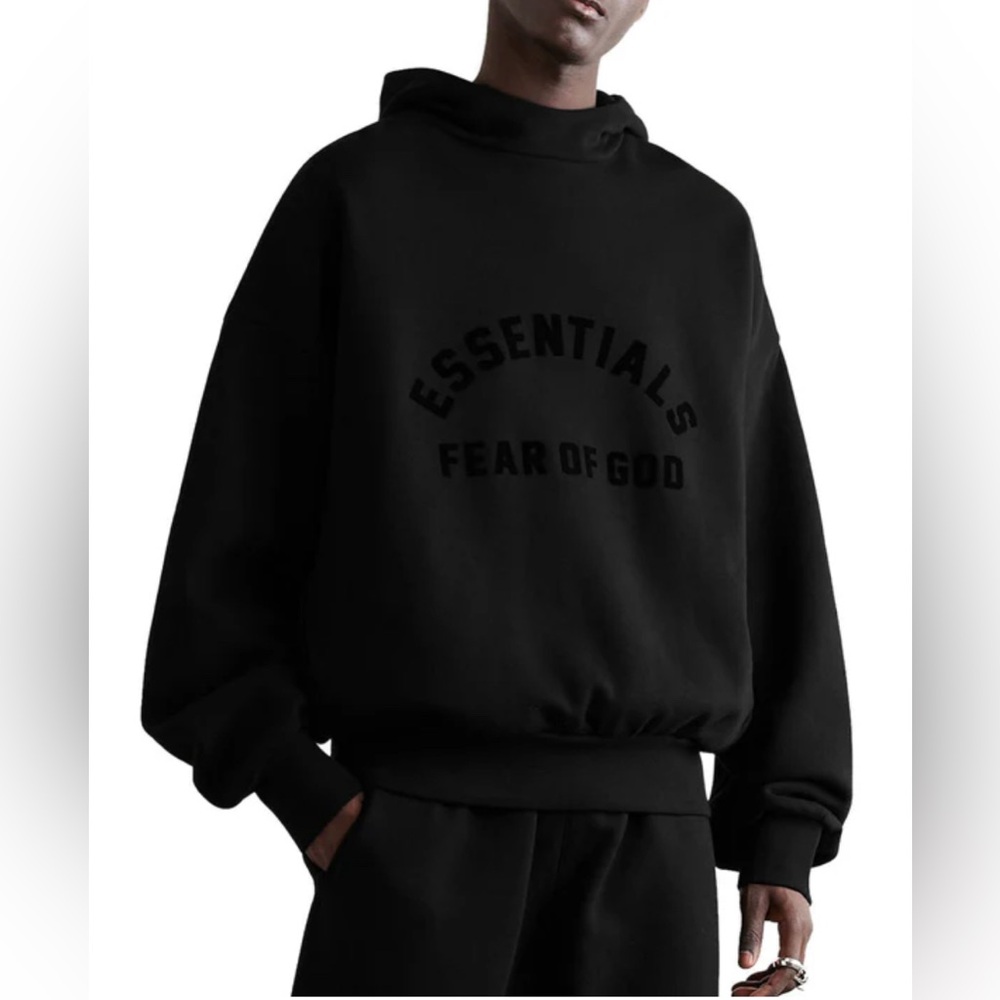 NWT Fear of God Essentials Arch Logo Hoodie -Jet Black in Medium  Unisex style